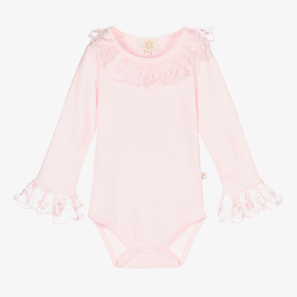 Caramelo Kids - Pink Cotton & Lace Bodysuit | Childrensalon