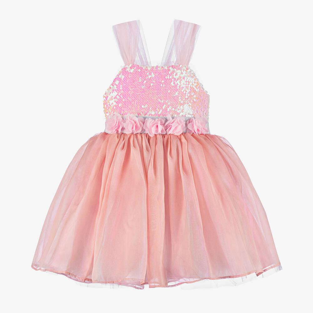 Caramelo Kids - Розовое шифоновое платье с пайетками | Childrensalon