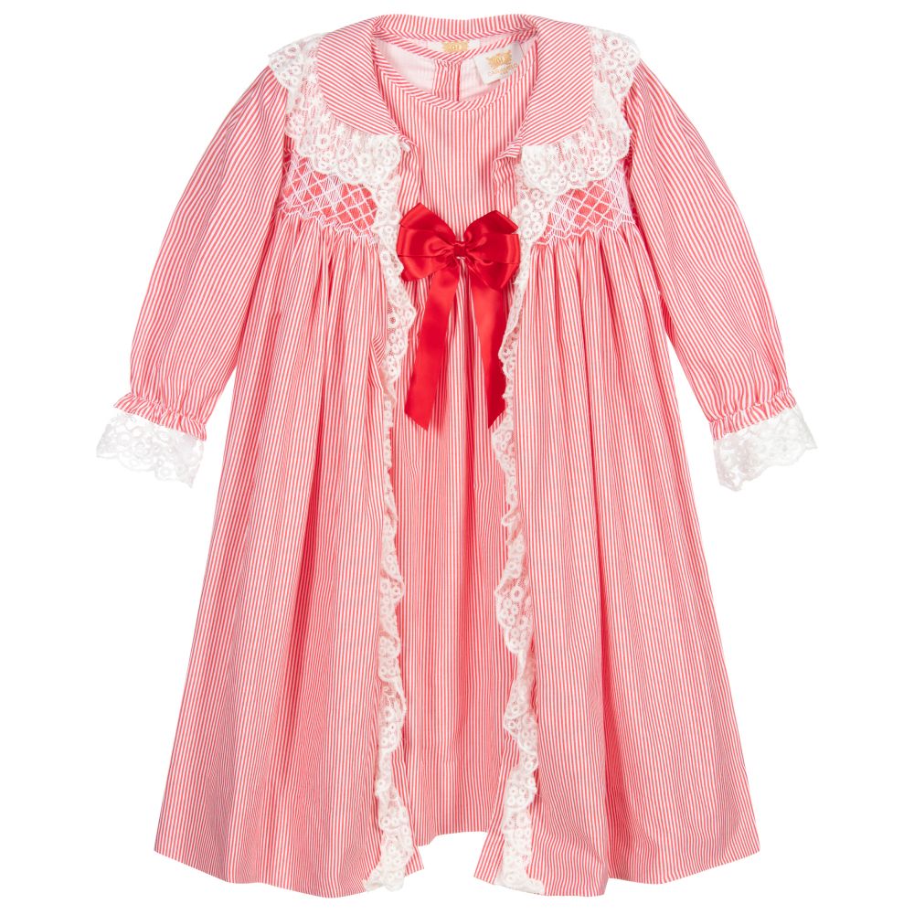 Caramelo Kids' Girls Red Cotton Nightdress Set In Pink