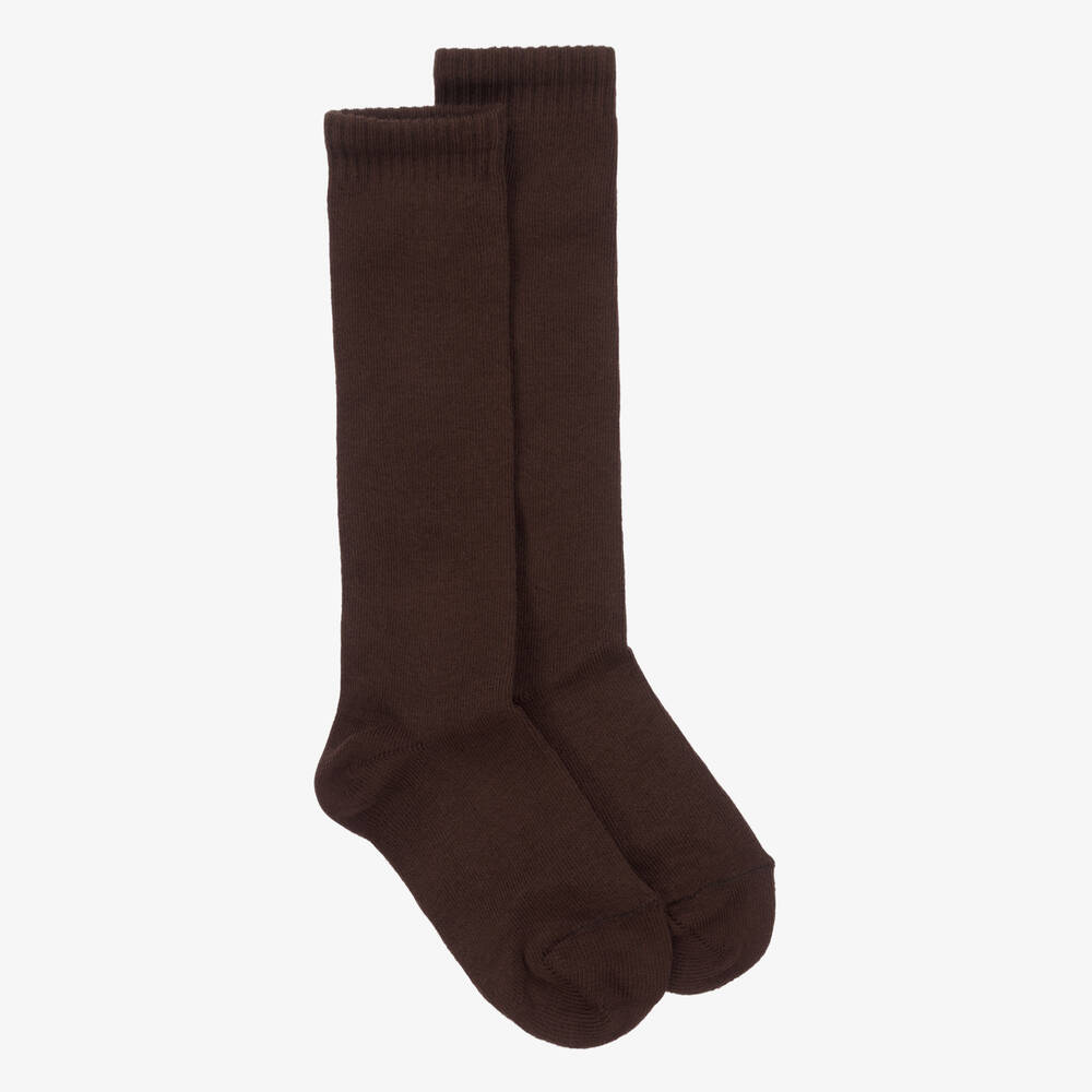 Carlomagno - Brown Cotton Knee Length Socks | Childrensalon
