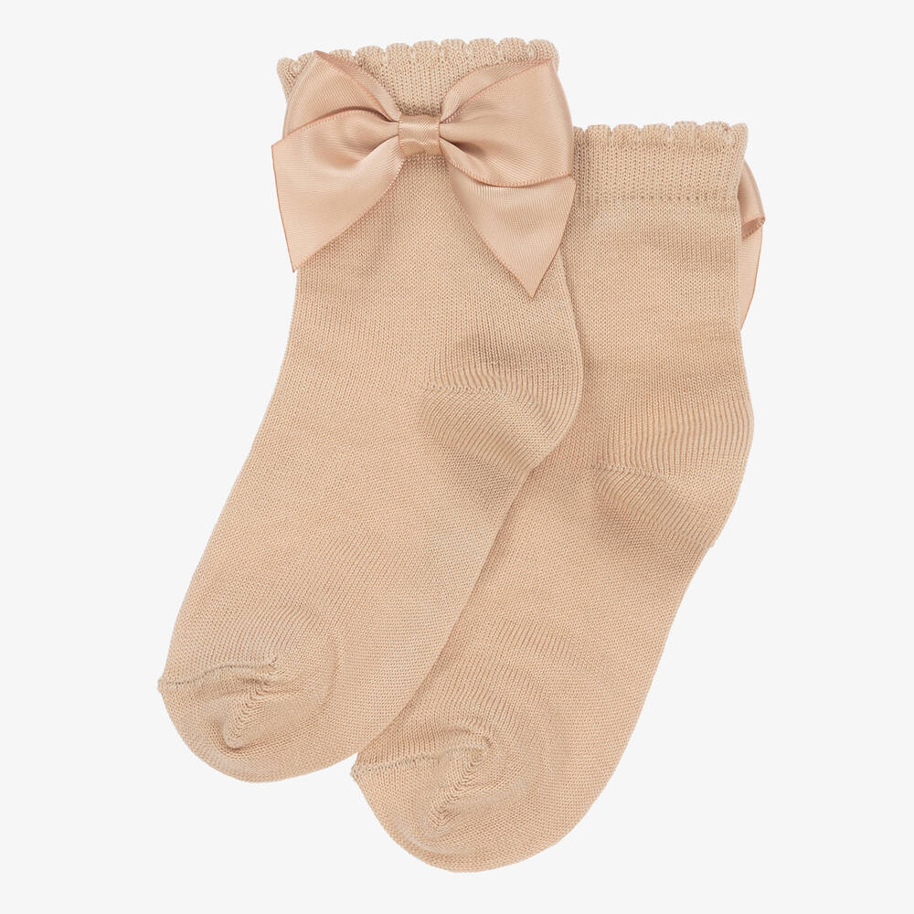 Carlomagno - Girls Beige Cotton Socks | Childrensalon