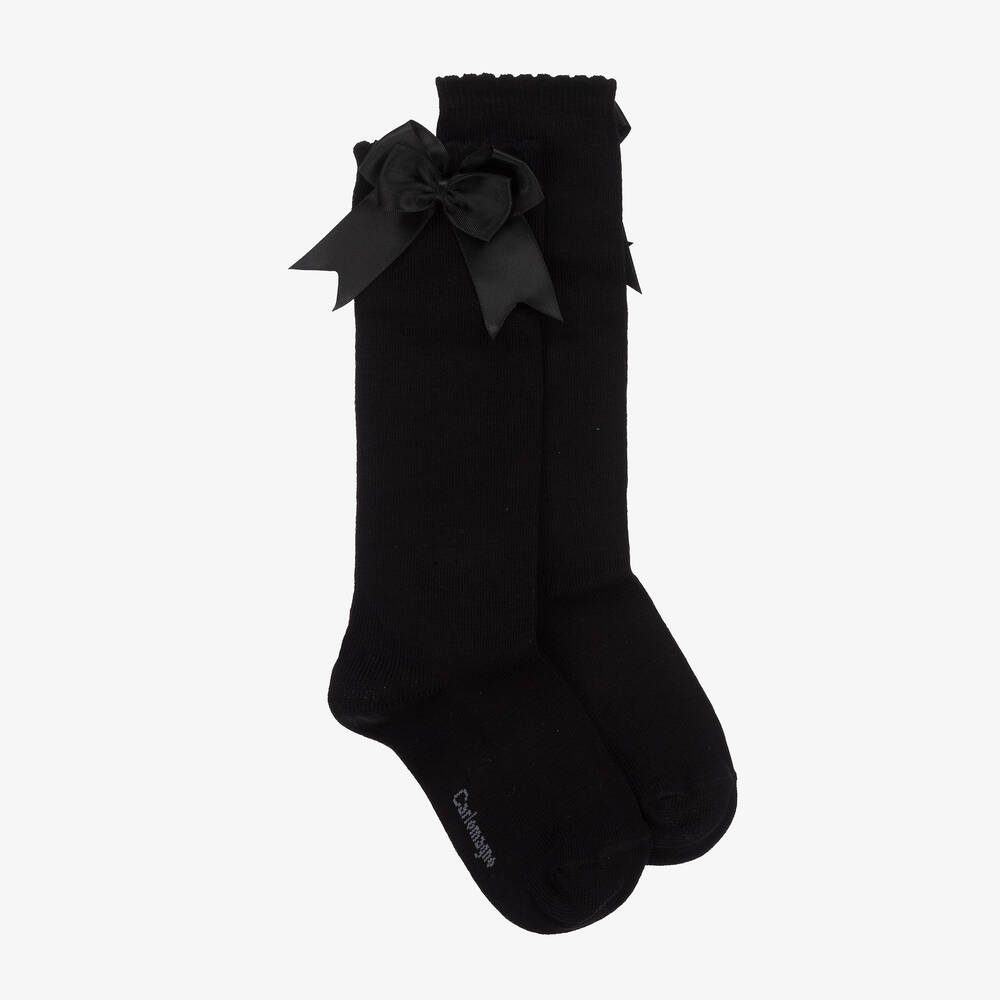 Carlomagno - Chaussettes hautes noires en coton fille | Childrensalon