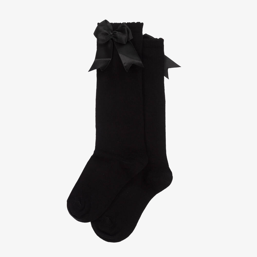 Carlomagno - Girls Black Cotton Knee Length Socks | Childrensalon