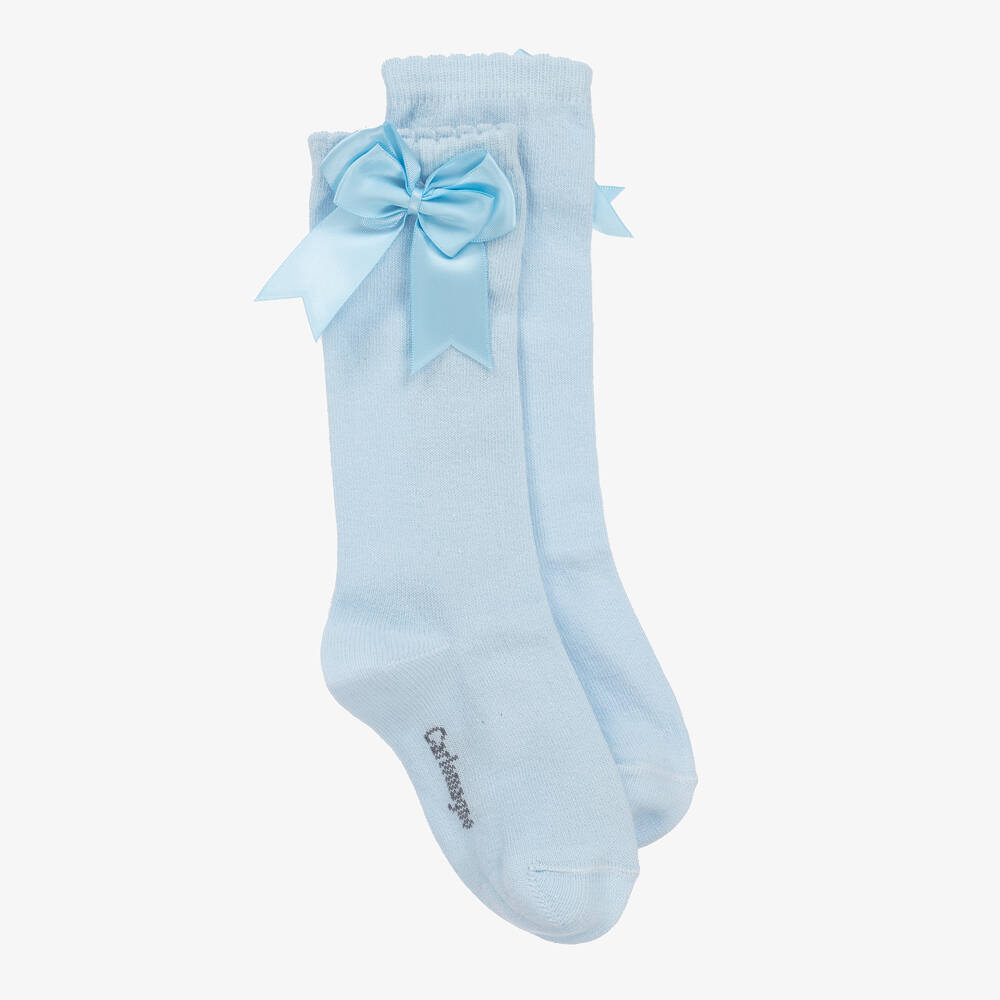 Carlomagno - Girls Blue Cotton Knee High Socks | Childrensalon