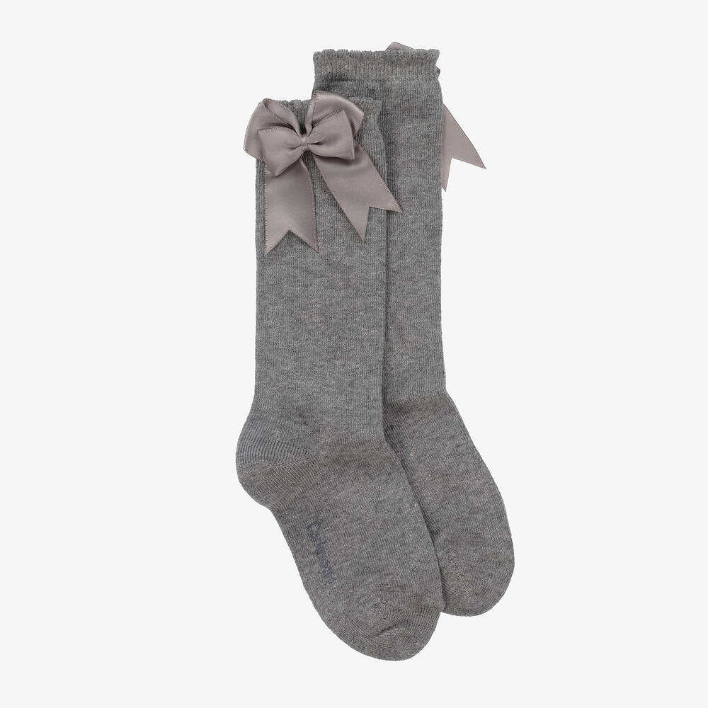 Carlomagno - Girls Grey Cotton Knee Length Socks | Childrensalon