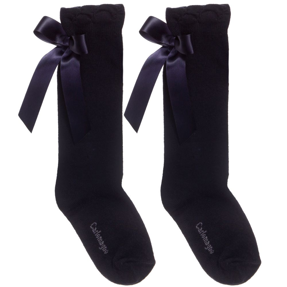 Carlomagno - Girls Navy Blue Cotton Socks | Childrensalon