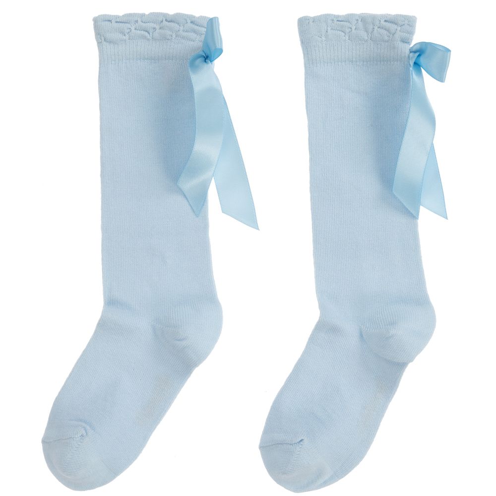Carlomagno - Girls Pale Blue Cotton Socks | Childrensalon