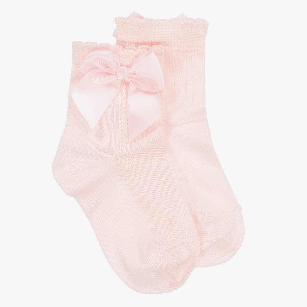 Carlomagno - Girls Pale Pink Cotton Socks | Childrensalon