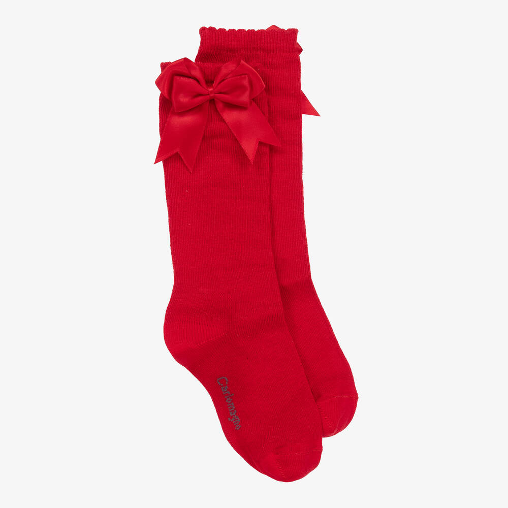 Carlomagno - Girls Red Cotton Knee High Socks | Childrensalon