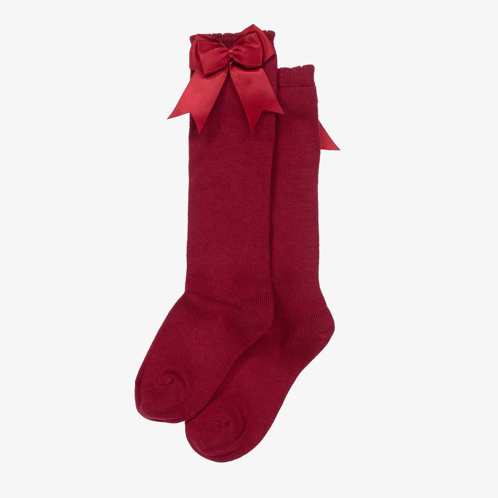 Carlomagno - Girls Red Cotton Knee Length Socks | Childrensalon
