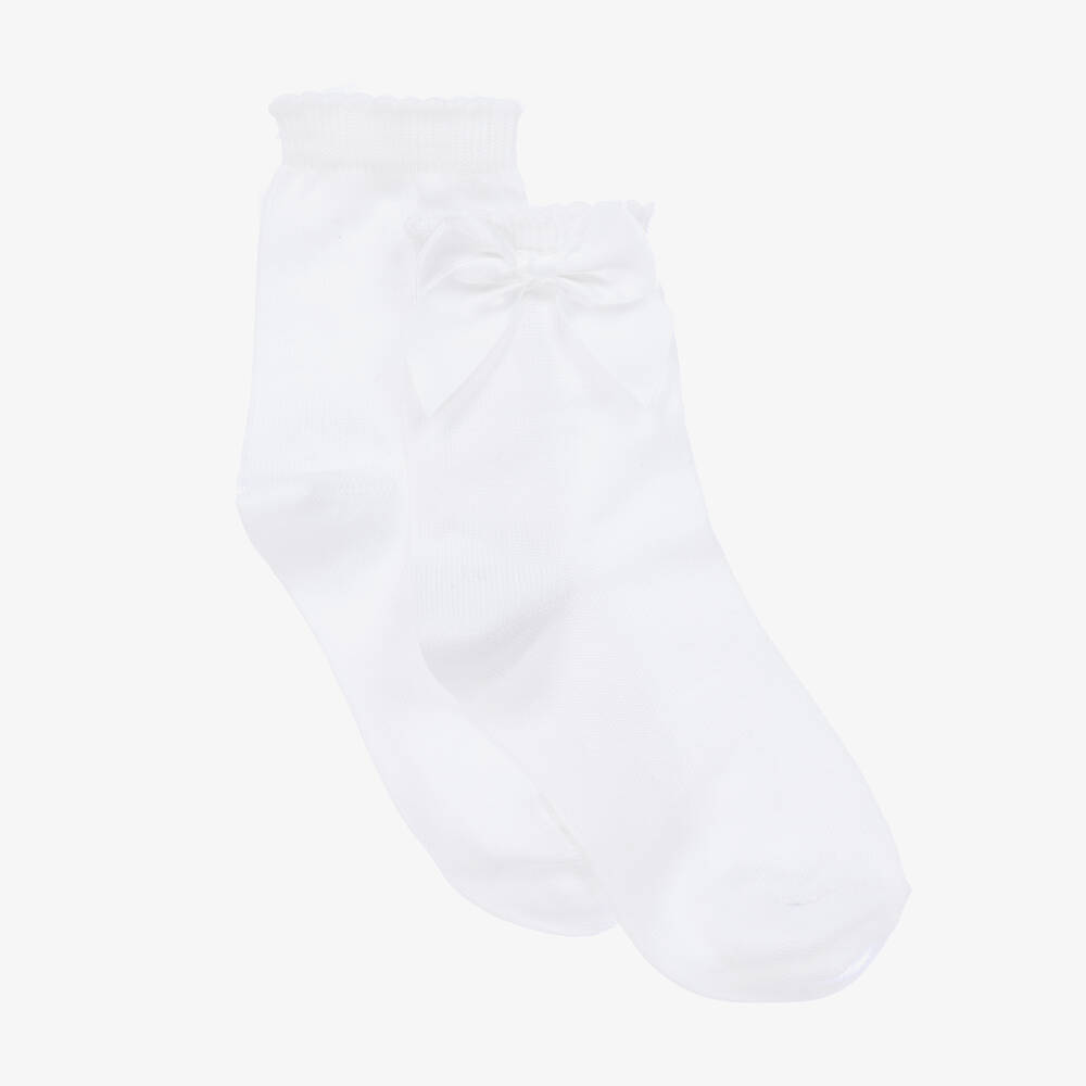 Carlomagno - Girls White Cotton Knit Socks | Childrensalon