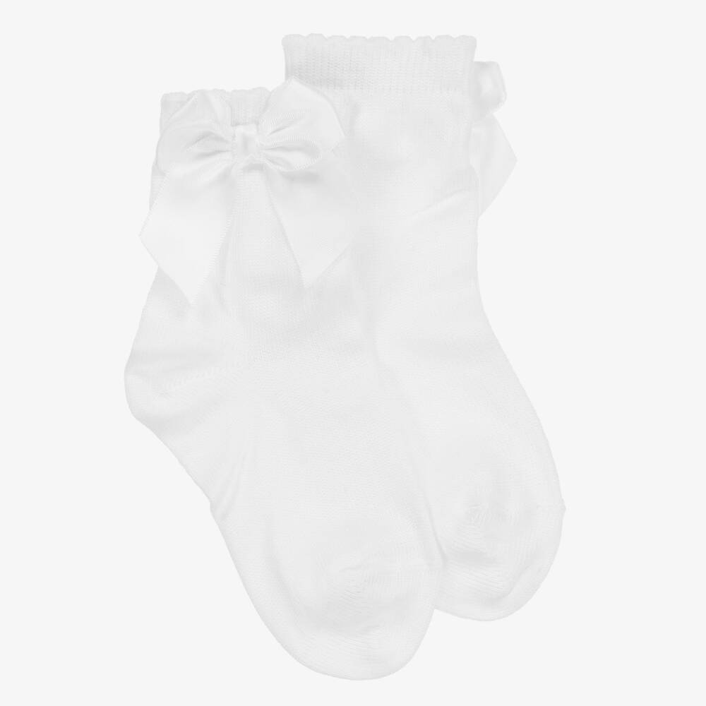 Carlomagno - Girls White Cotton Socks | Childrensalon