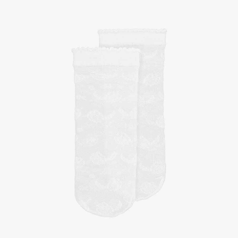 Carlomagno - Girls White Floral Mesh Socks | Childrensalon