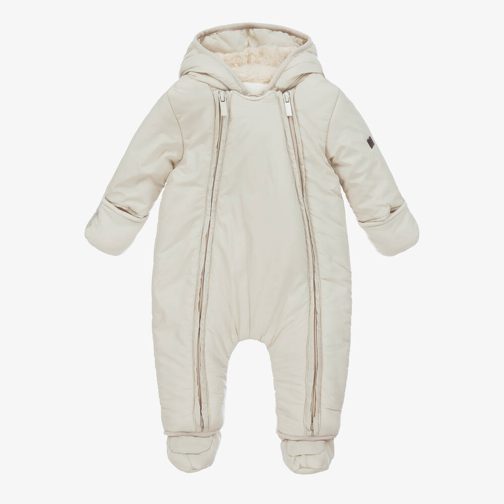 Carrément Beau - Beige Hooded Baby Snowsuit | Childrensalon