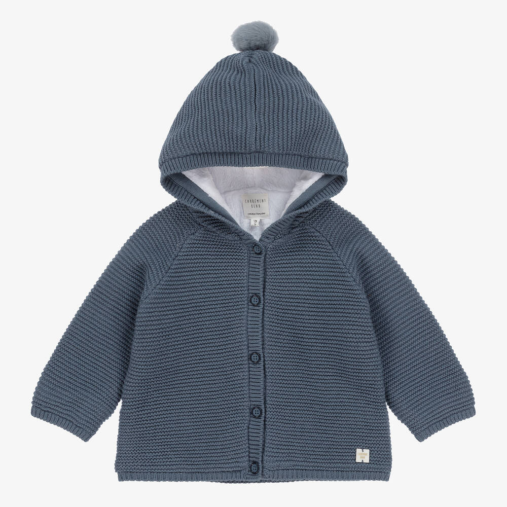 Carrément Beau - Blue Cotton & Wool Knitted Pram Coat | Childrensalon