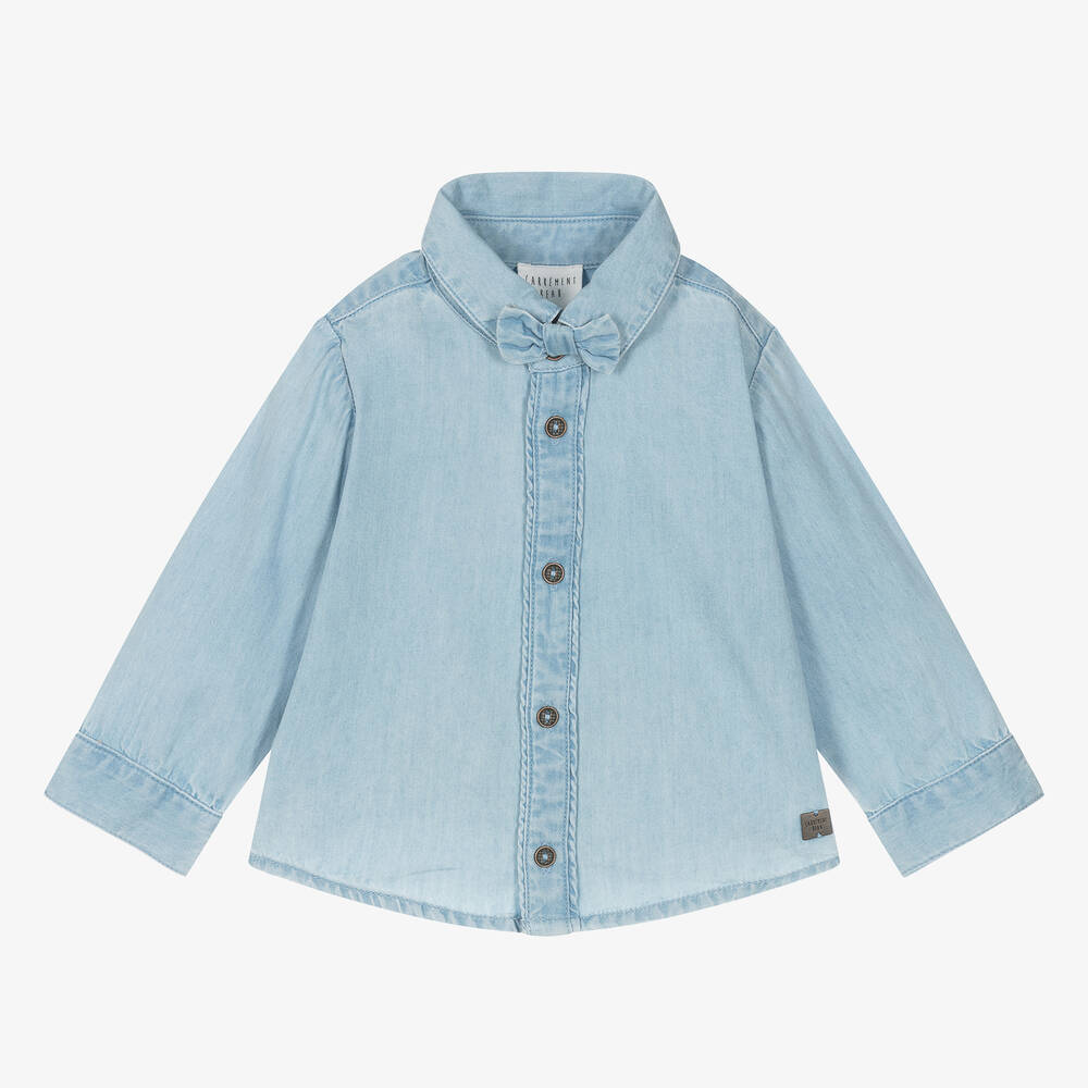 Carrément Beau - ربطة عنق وقميص قطن شامبري لون أزرق للأولاد | Childrensalon