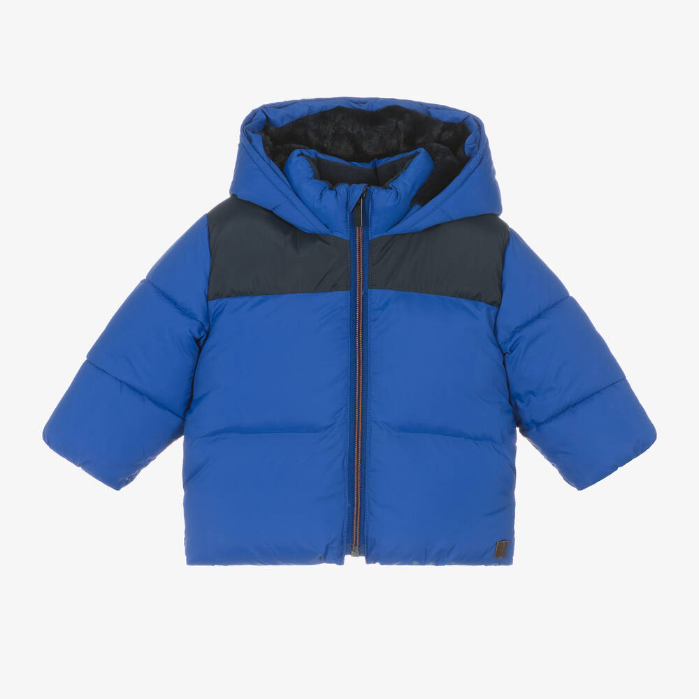 Carrément Beau - Boys Blue Hooded Puffer Coat | Childrensalon