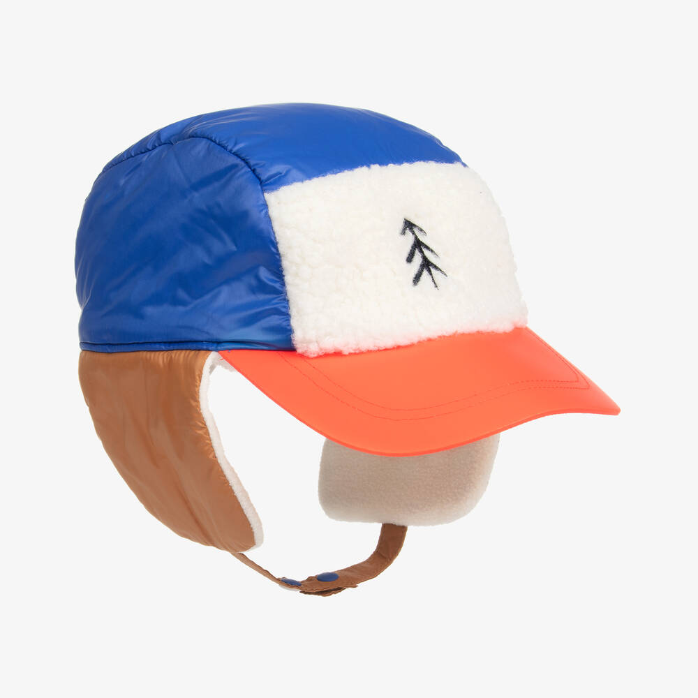 Carrément Beau - Boys Blue & Orange Fleece Hat | Childrensalon