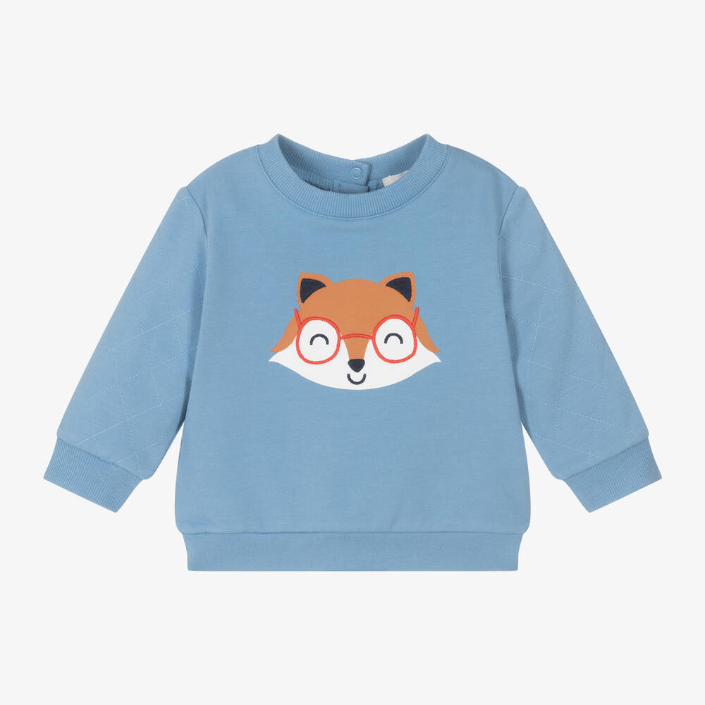 Carrément Beau - Boys Blue Organic Cotton Fox Sweatshirt | Childrensalon