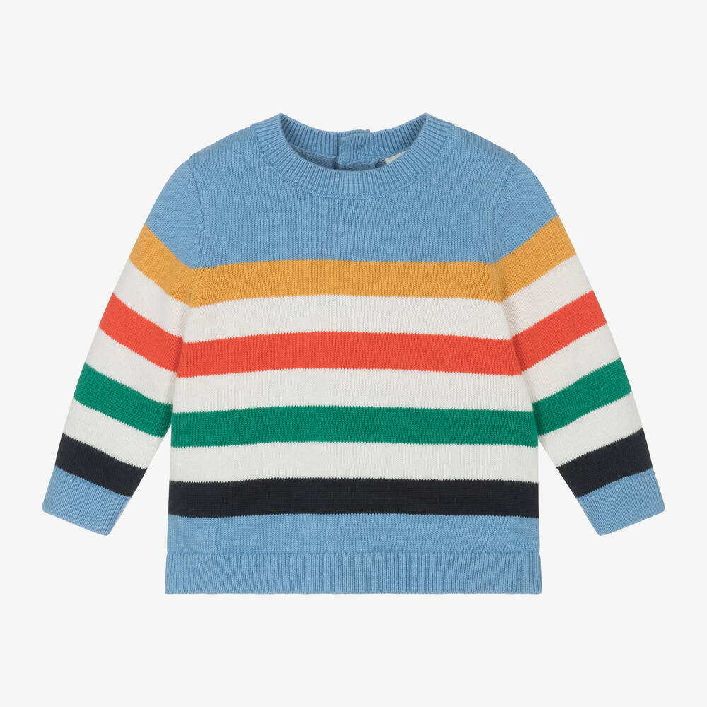 Carrément Beau - Boys Blue Striped Cotton Jumper | Childrensalon