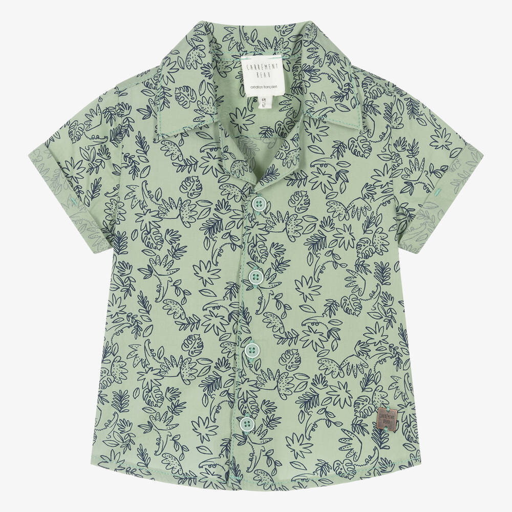 Carrèment Beau Kids' Boys Green Cotton Leaf Print Shirt