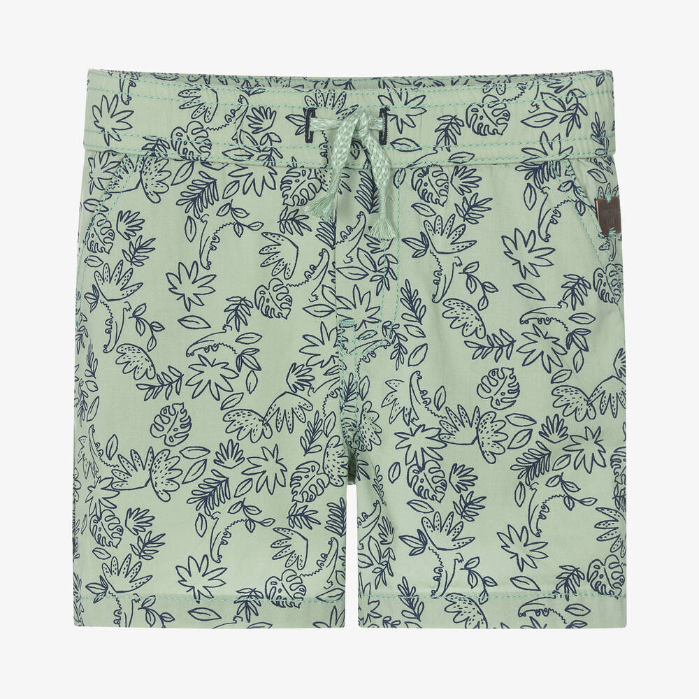 Carrément Beau - Boys Green Cotton Leaf Print Shorts | Childrensalon