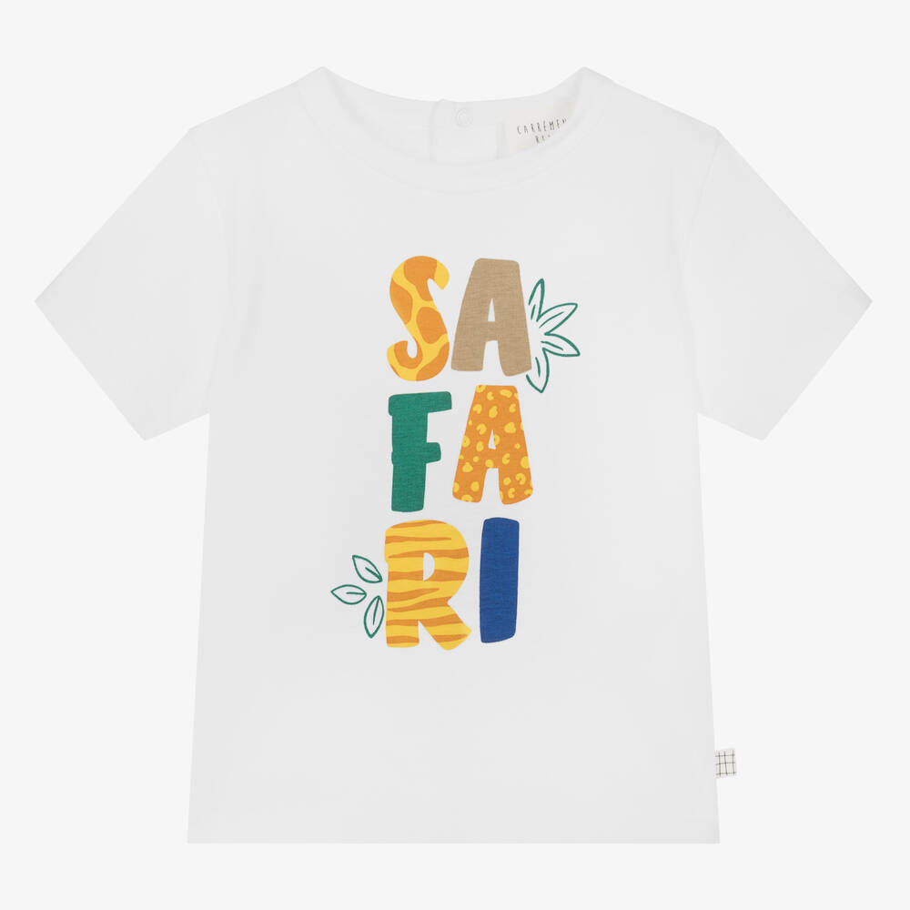 Carrément Beau - Boys White Cotton Safari T-Shirt | Childrensalon