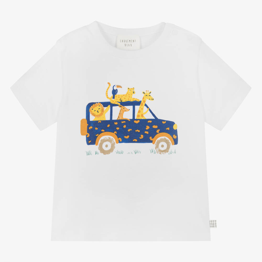 Carrément Beau - Boys White Cotton Safari Truck T-Shirt | Childrensalon