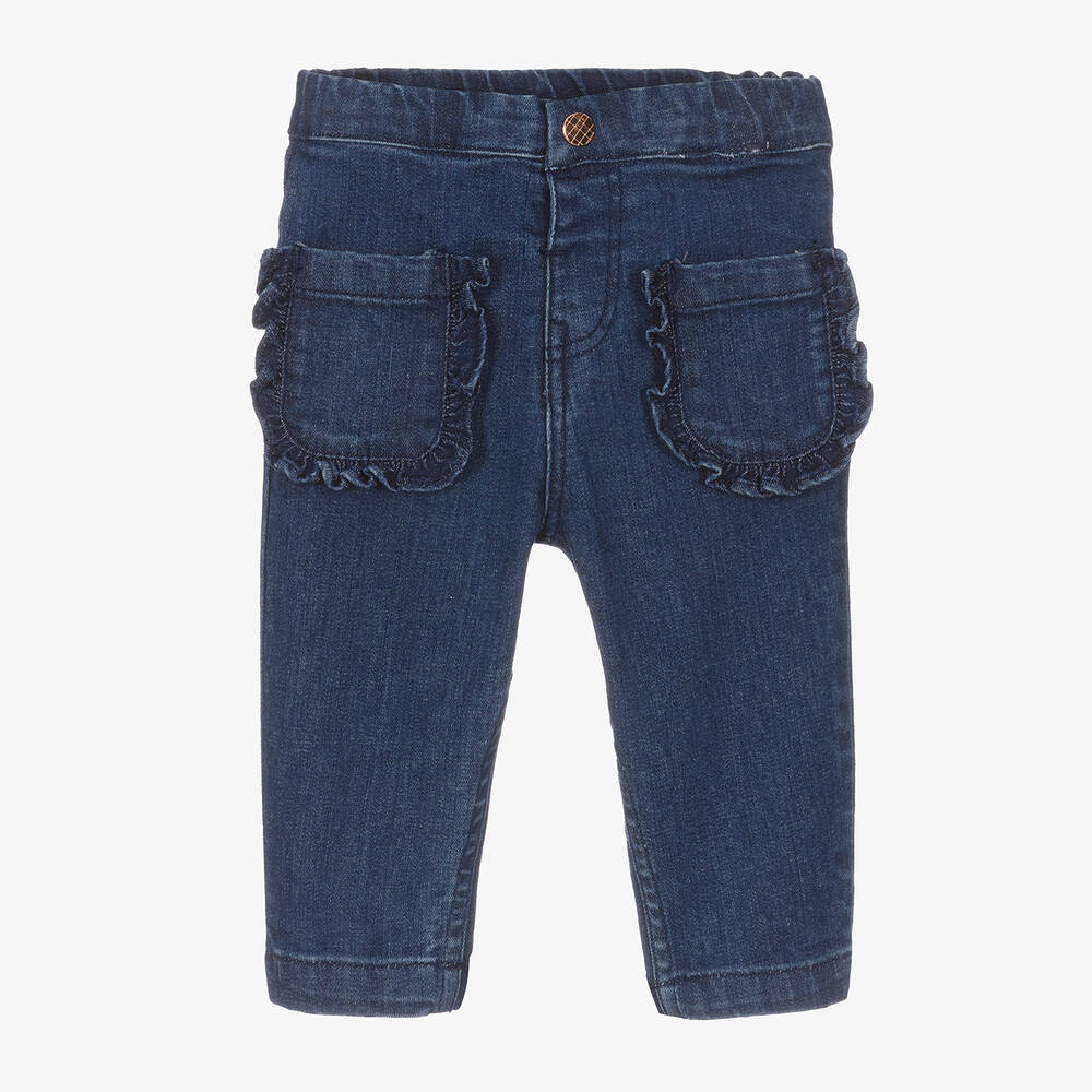 Carrément Beau - Girls Blue Denim Pocket Jeans | Childrensalon