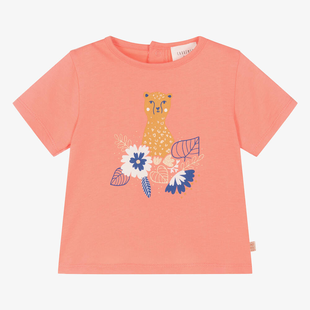 Carrément Beau - Girls Pink Cotton Cheetah T-Shirt | Childrensalon