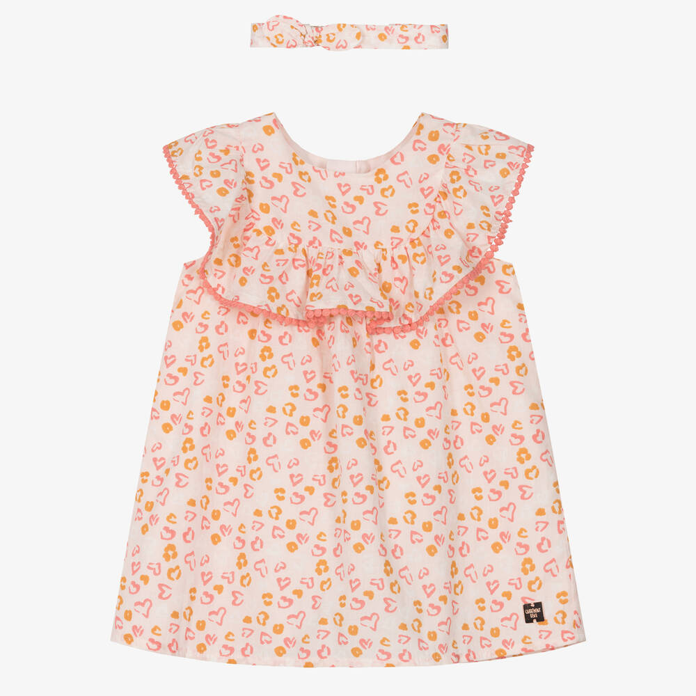 Carrément Beau - طقم فستان بطبعة الفهد قطن لون زهري مزين بكشكش | Childrensalon