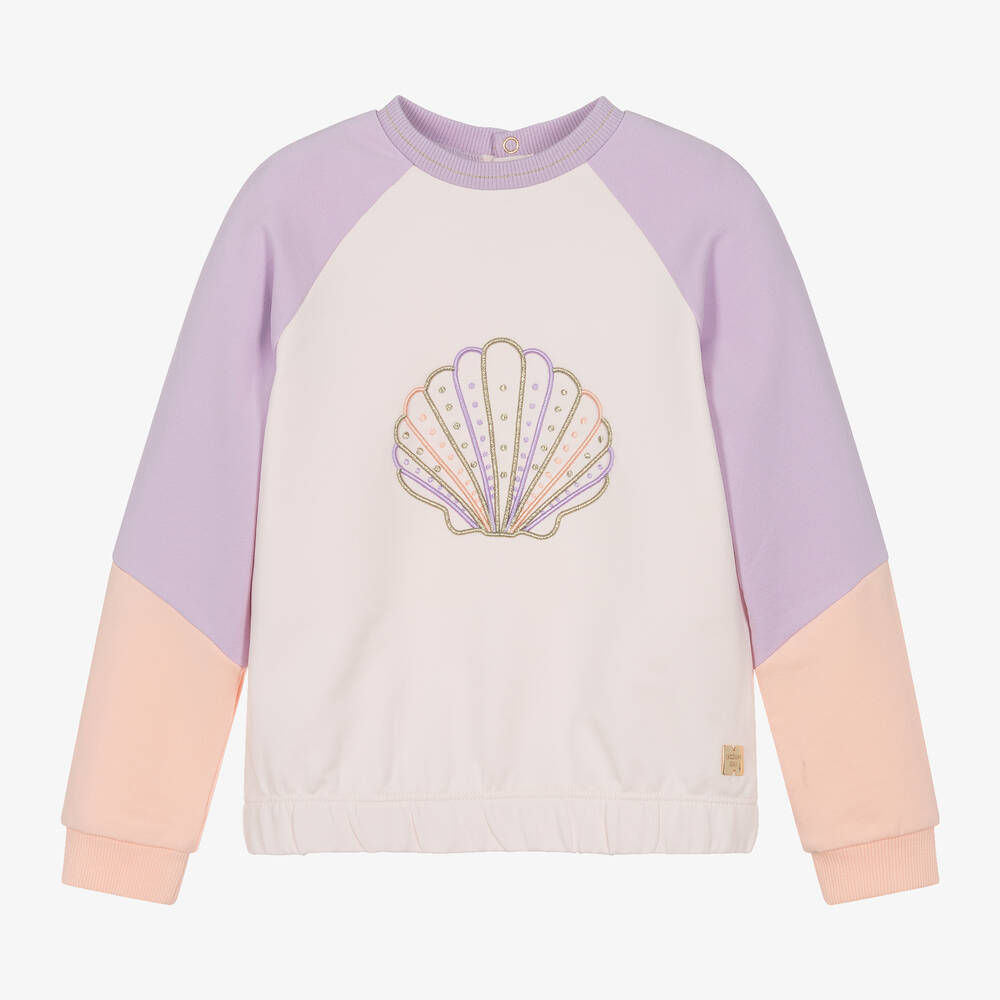 Carrément Beau - Girls Pink Cotton Seashell Sweatshirt | Childrensalon