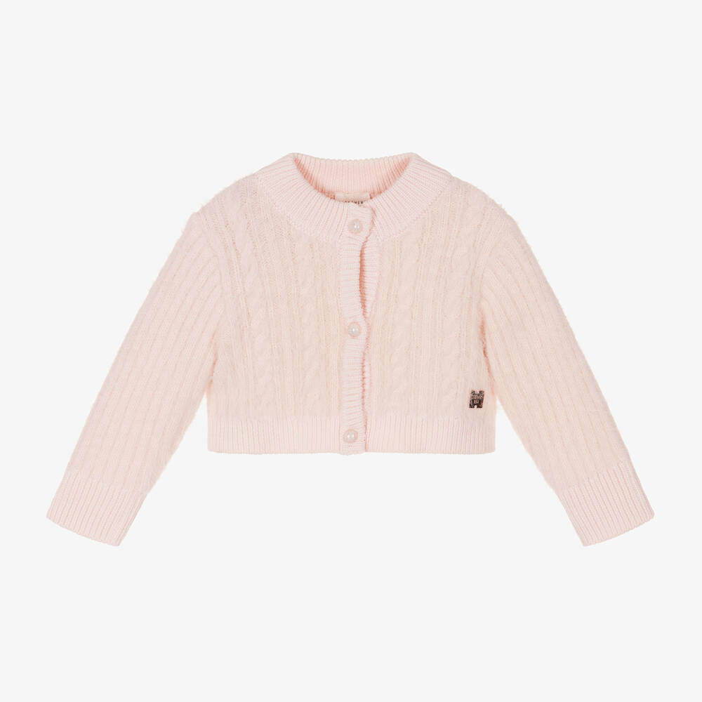 Carrément Beau - Girls Pink Fluffy Knit Cardigan | Childrensalon