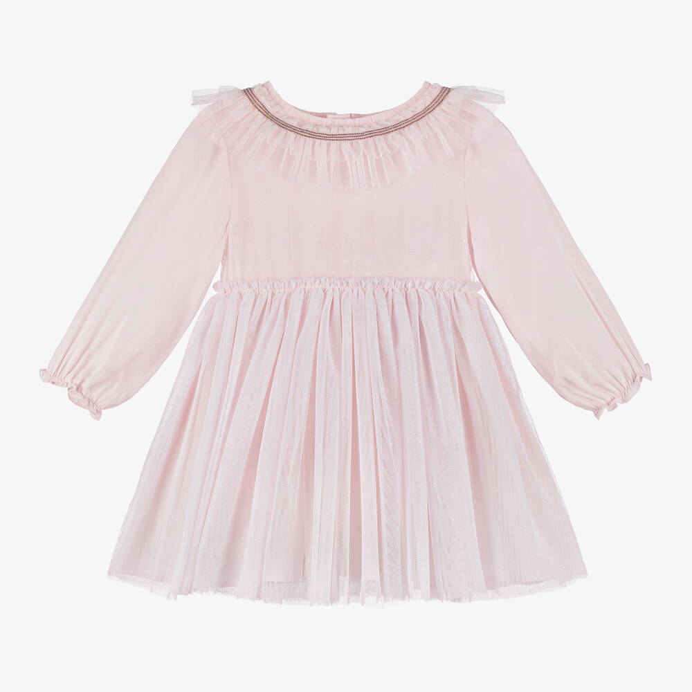 Carrément Beau - Girls Pink Glittery Tulle Dress | Childrensalon