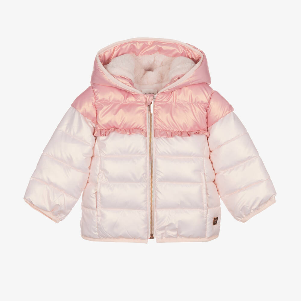 Carrément Beau - Girls Pink Hooded Puffer Coat | Childrensalon