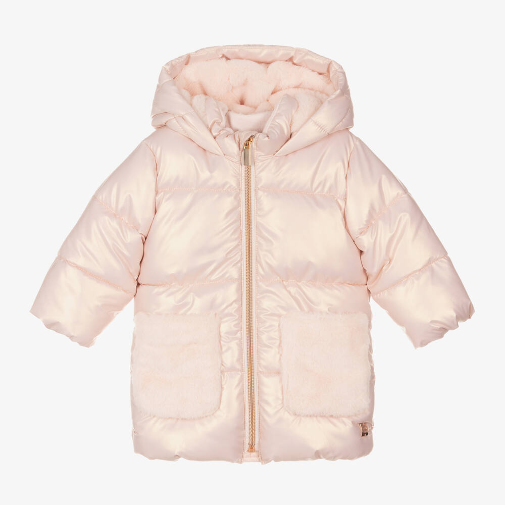 Carrément Beau - Girls Pink Iridescent Puffer Coat | Childrensalon