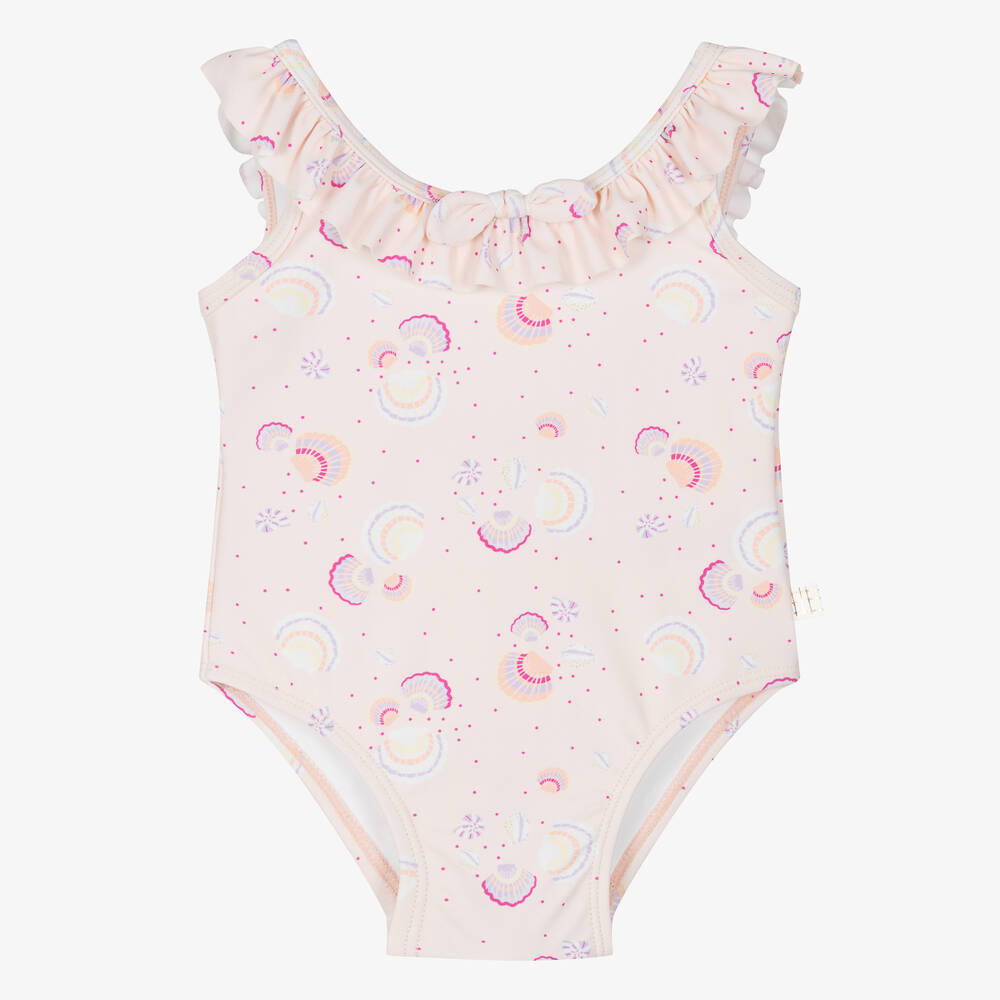 Carrément Beau - Girls Pink Ruffle Seashell Swimsuit | Childrensalon