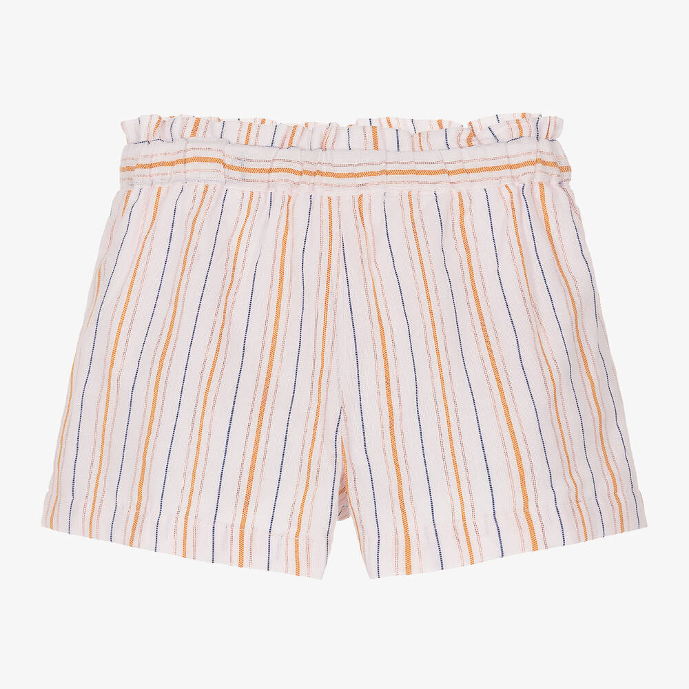 Carrément Beau - Girls Pink Stripe Cotton Shorts | Childrensalon