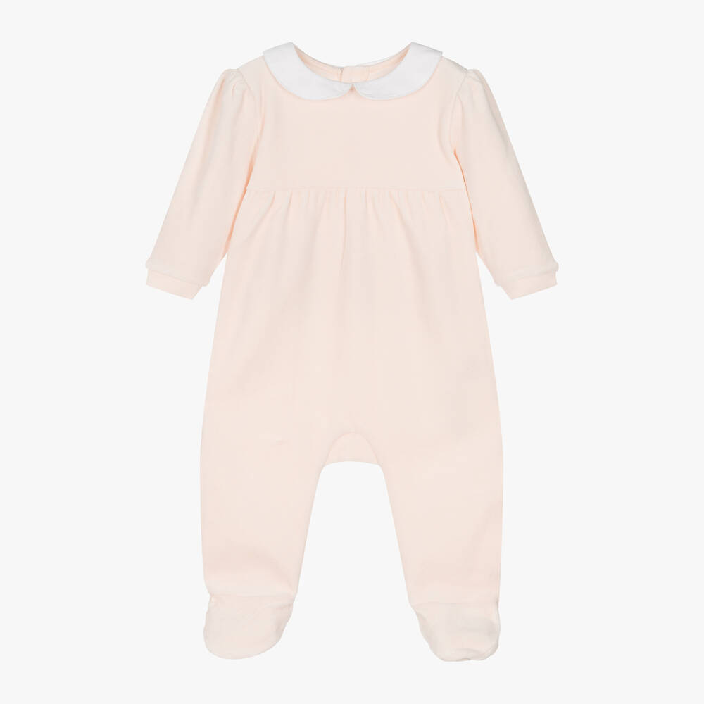 Carrément Beau - Girls Pink Velour Babygrow | Childrensalon