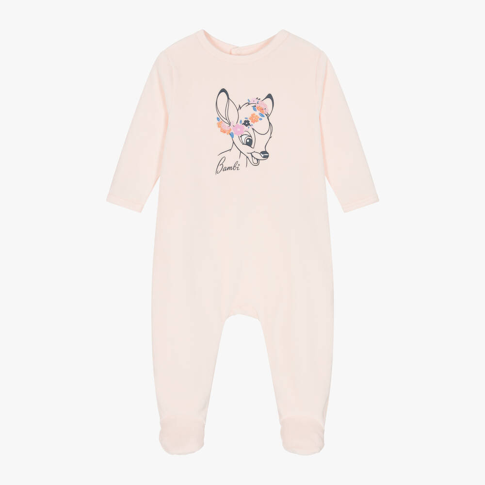 Carrément Beau - Girls Pink Velour Disney Babygrow  | Childrensalon