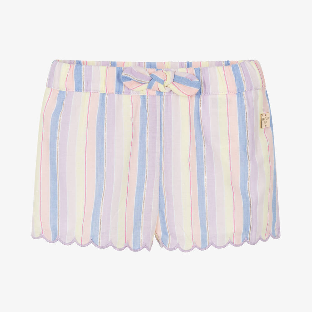 Carrément Beau - Girls Striped Lilac Cotton Shorts | Childrensalon