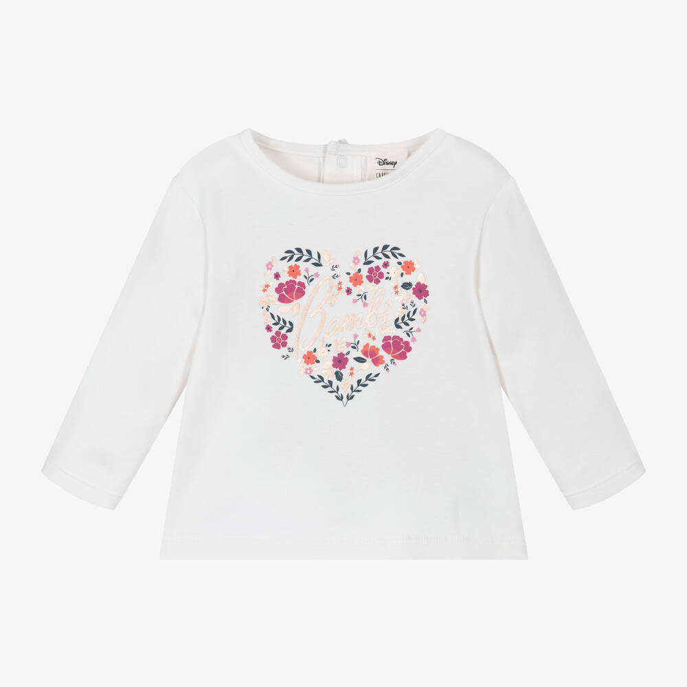 Carrément Beau - Girls White Cotton Disney Heart Top | Childrensalon