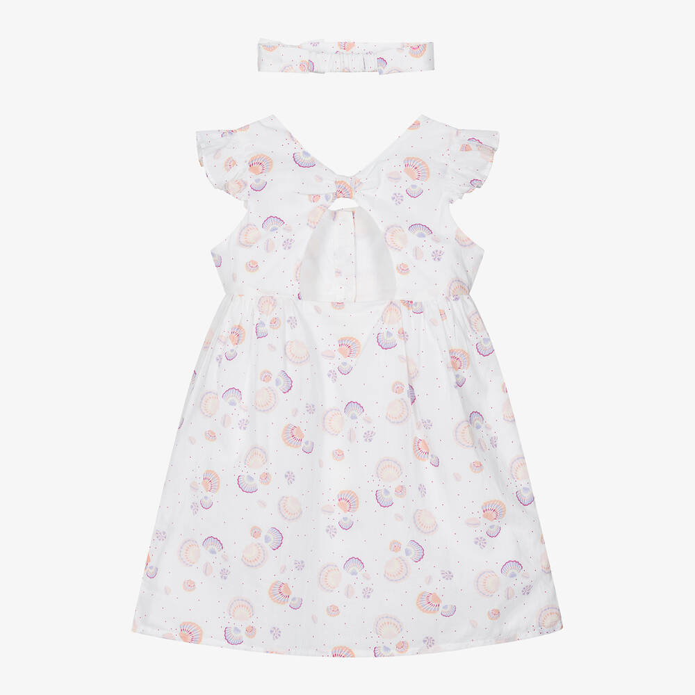 Carrément Beau - Girls White Cotton Seashell Dress Set | Childrensalon