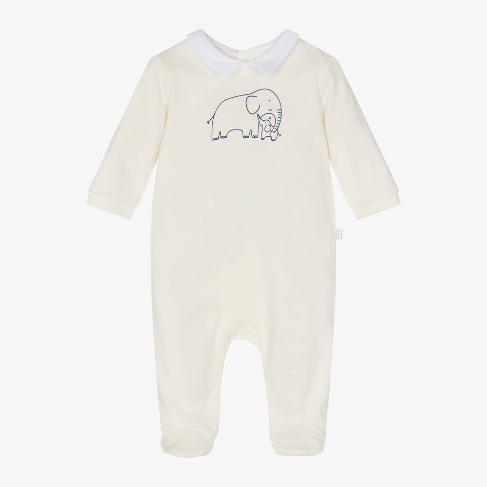 Carrément Beau - Pale Yellow Cotton Elephant Babygrow | Childrensalon