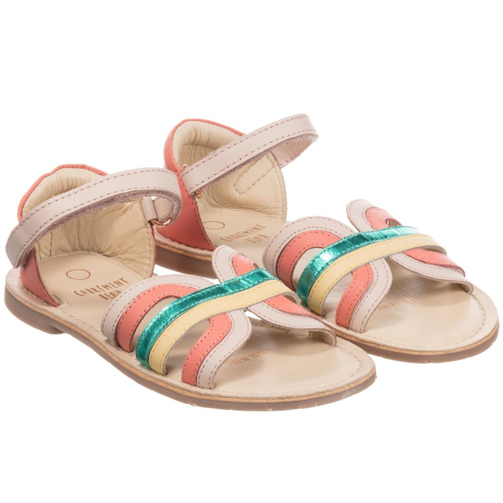 Carrèment Beau Babies' Girls Pink & Green Leather Sandals In Multi