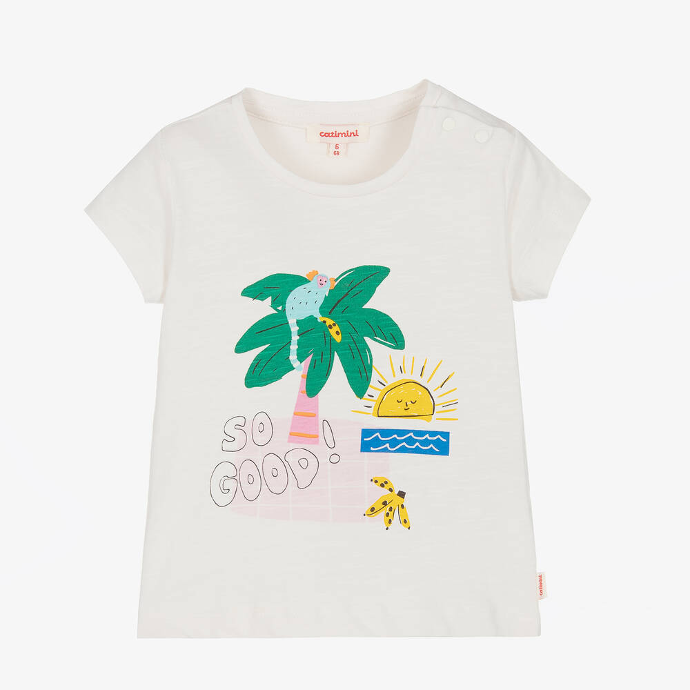 Catimini - Белая хлопковая футболка с пальмой | Childrensalon