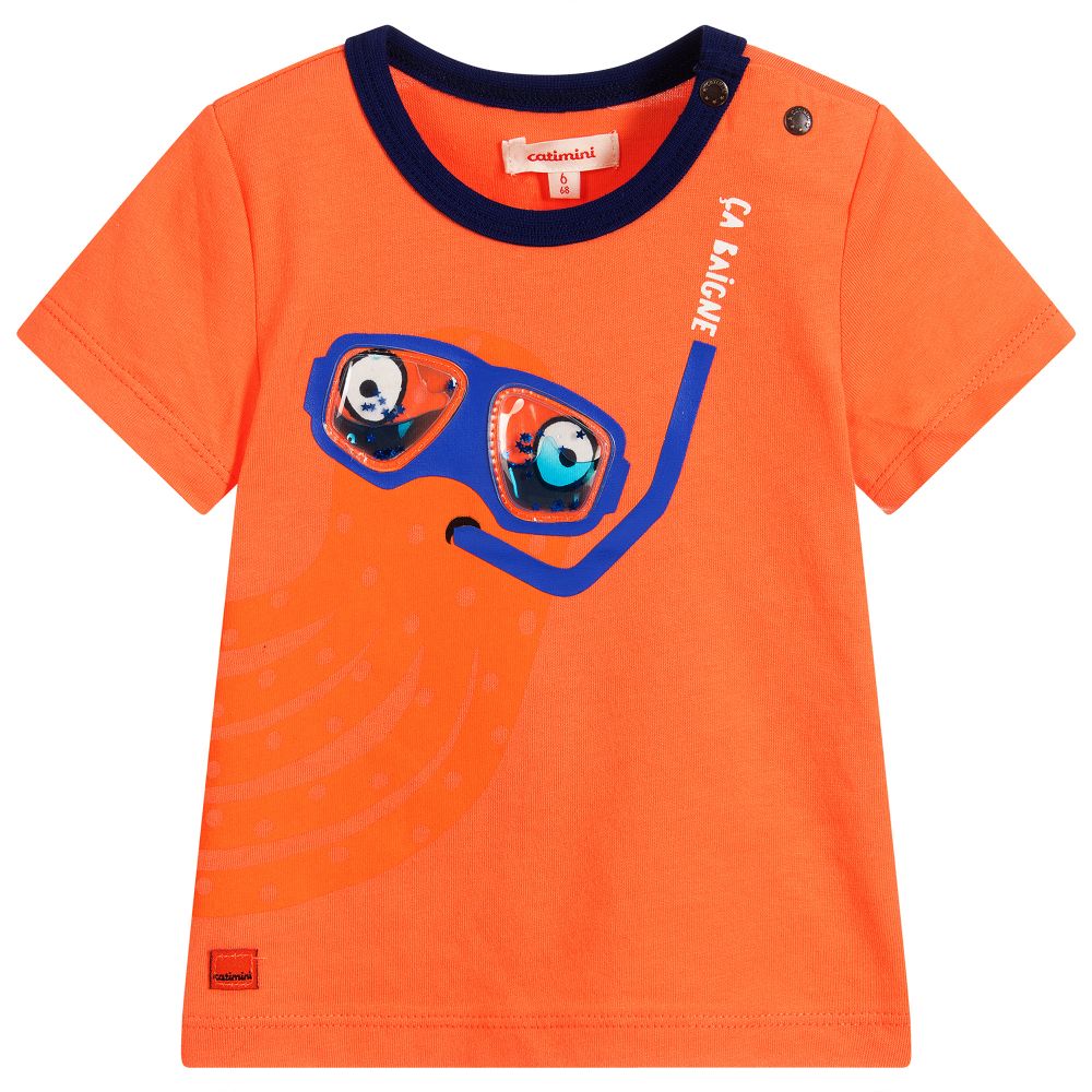 Catimini Babies' Boys Orange Cotton Mask T-shirt
