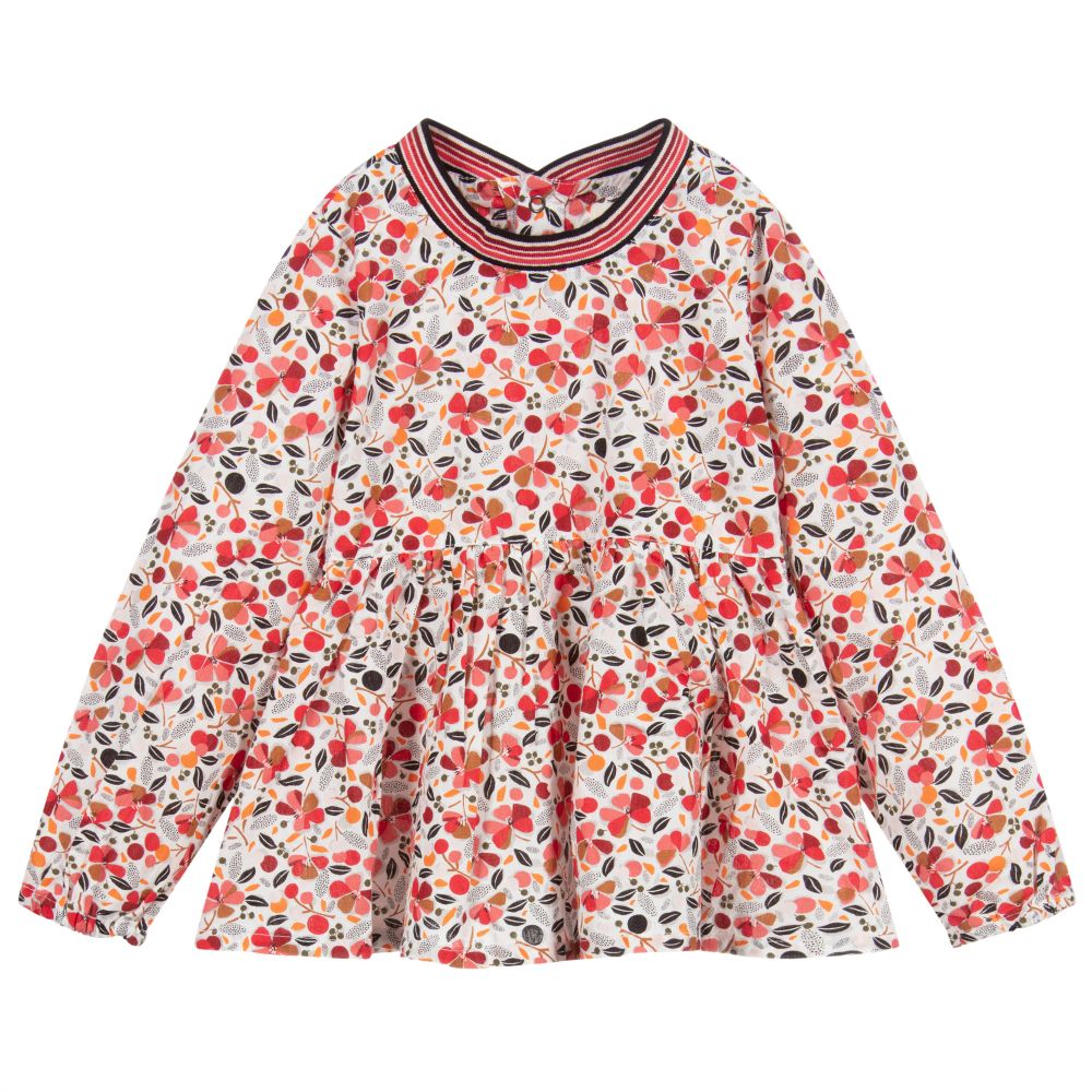 Catimini Babies' Girls Red & White Floral Blouse In Multi
