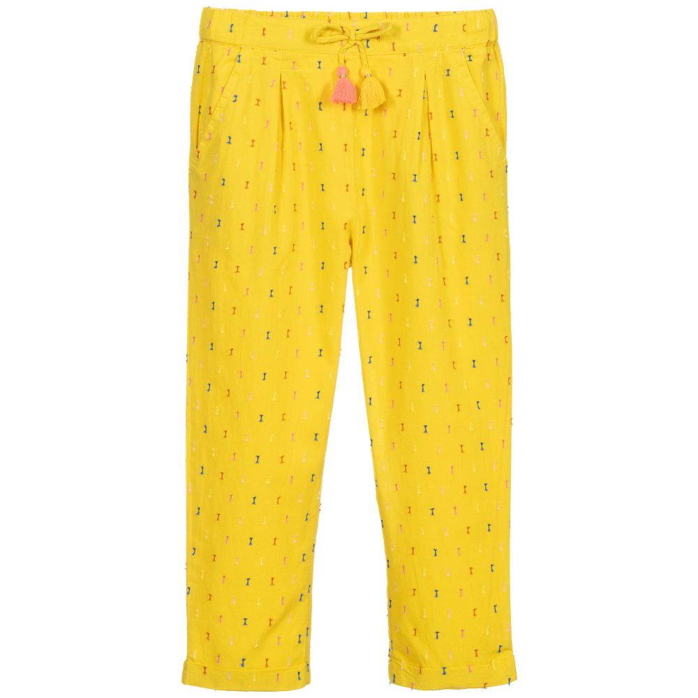 Catimini Kids' Girls Yellow Cotton Trousers
