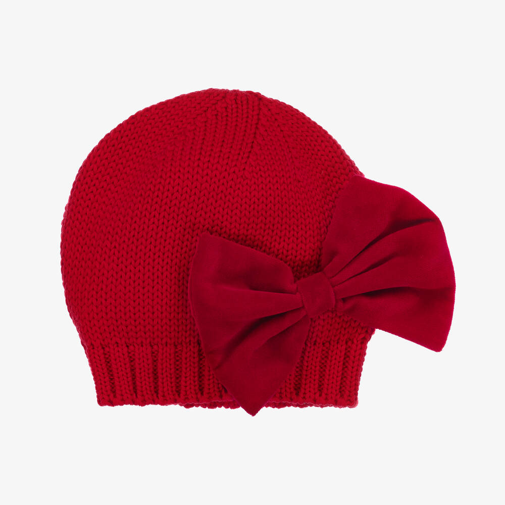 Catya - قبعة صوف محبوك مزينة بفيونكة لون أحمر للبنات  | Childrensalon